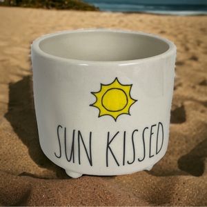 Rae Dunn SUN KISSED Small Planter Yellow Sun Legs NEW